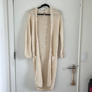 Free People Cream Long Crochet Cardigan